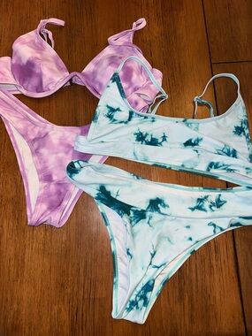 SHEIN Tie-Dye Bikini Sets — Purple & Teal